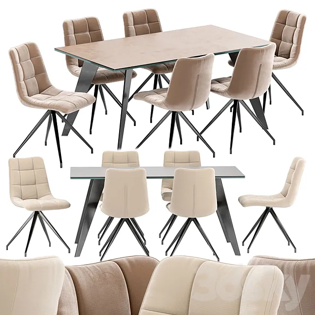 Sedia Diamond dining chair and Nack table 3DModel