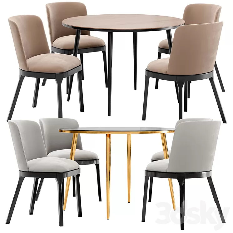 Selection dining chair and Luxore table 3D Model Free