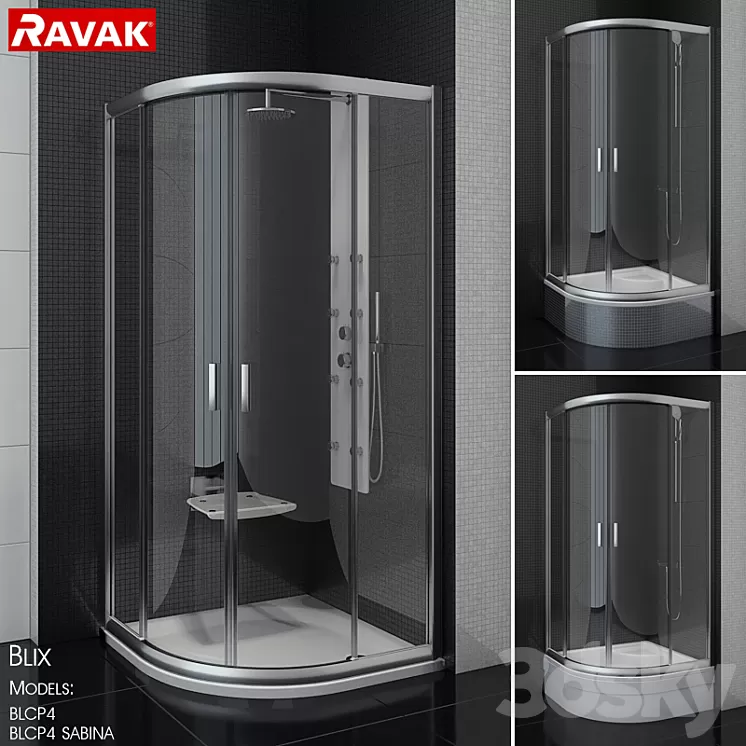 Semi-circular shower cabins Ravak BLIX 3D Model