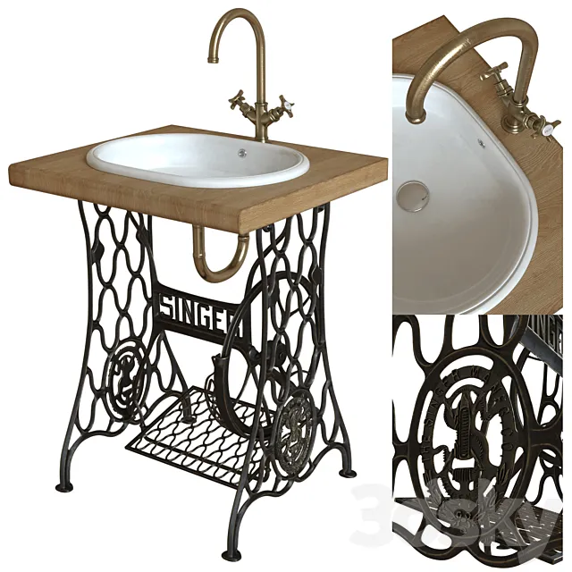 SEREL Washbasin & Singer stand countertop 3D Model