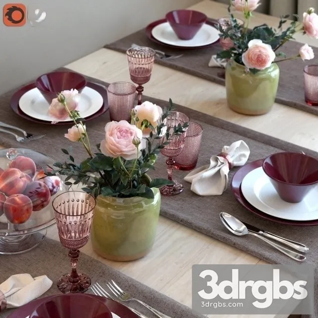 Serving Table Tea Roses 3D Model Free