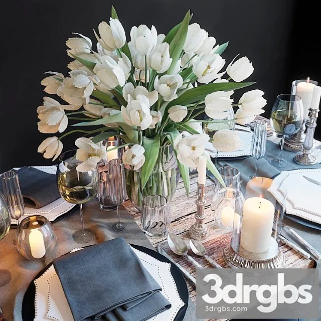 Serving The Table 23 Serving with White Tulips 3D Model Free