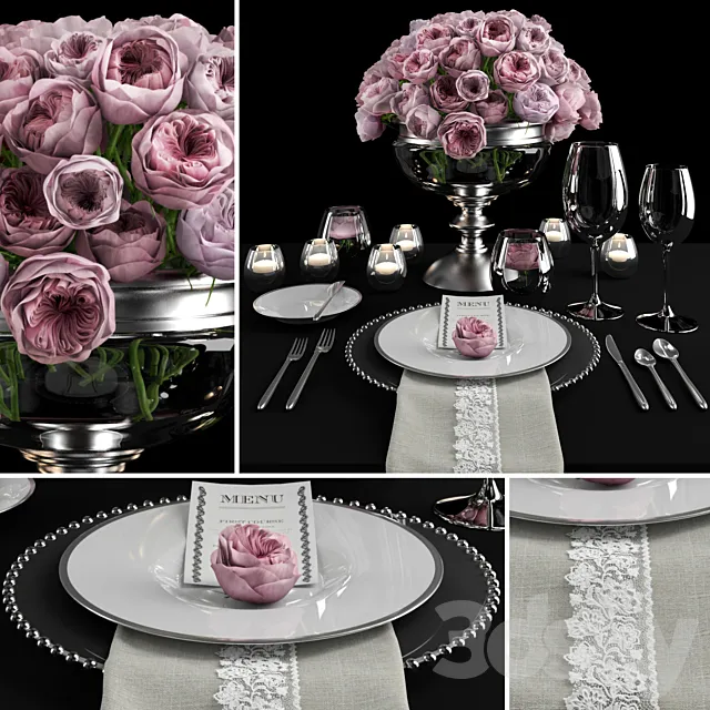 Serving with roses _ Table setting with roses 3DModel