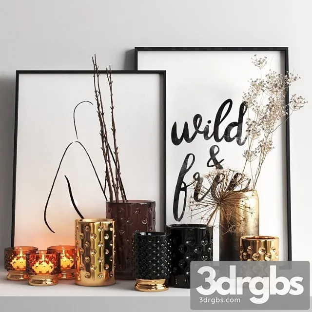 Set 327 Dry Plants in Glasses 3D Model Free