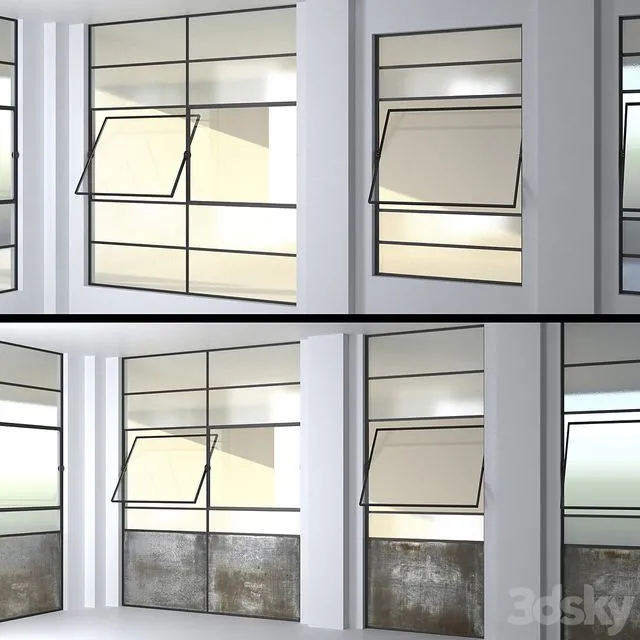 SET 4 Steel Factory Windows wired glass wireglass 3D Model
