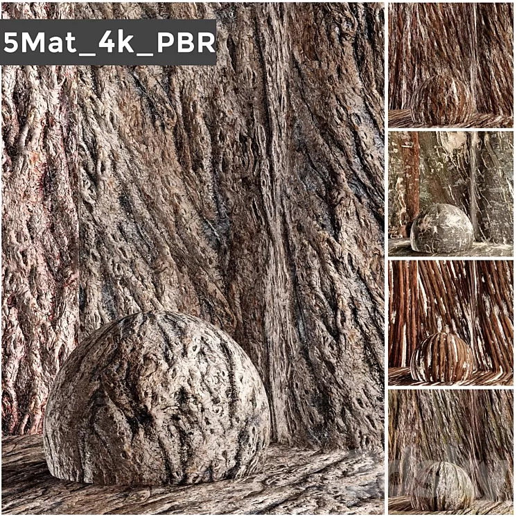 set 5 bark PBR materials 006 arc 3D Model Free