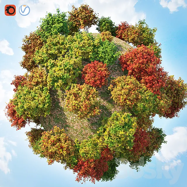 Set autumn bushes 3 3DModel