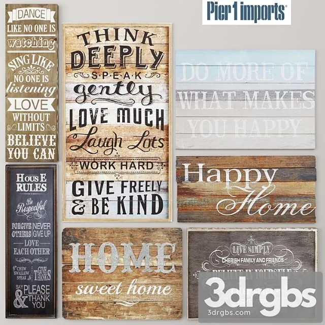 Set Board Painting Signs Wooden Decor Eco Design 1 3D Model Free