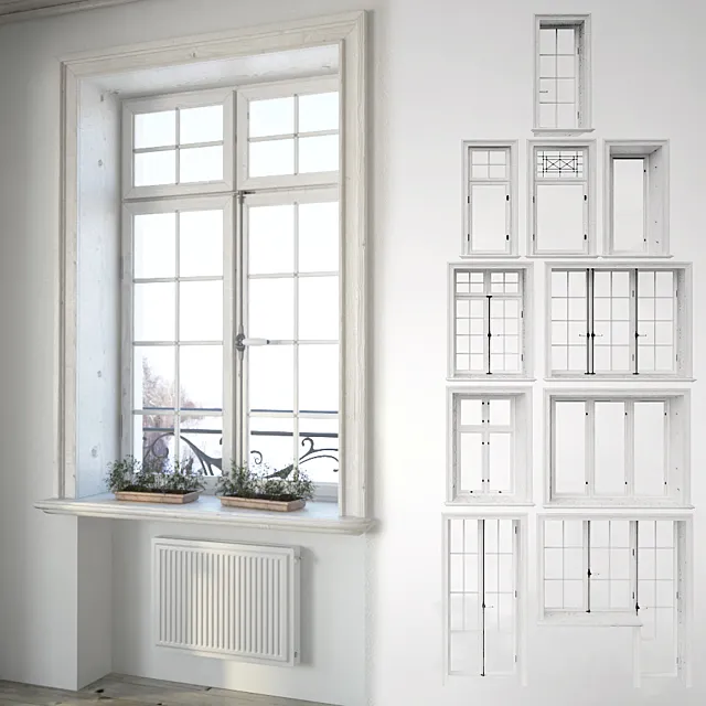 Set classical windows with decor 3DModel