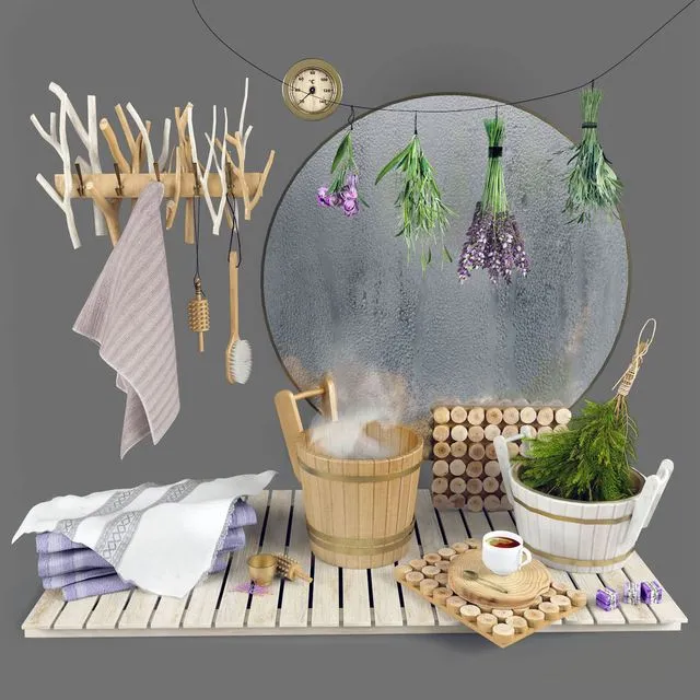 Set for bath sauna bathroom 3D Model