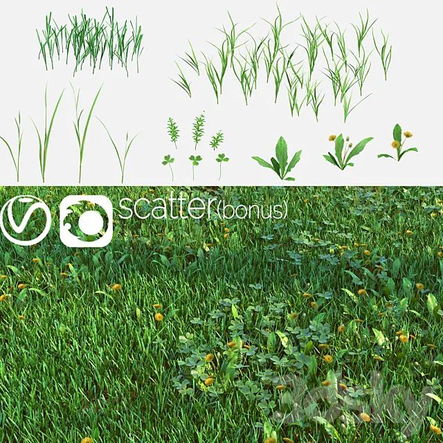 Set for the creation of field grass and lawns 3D Model