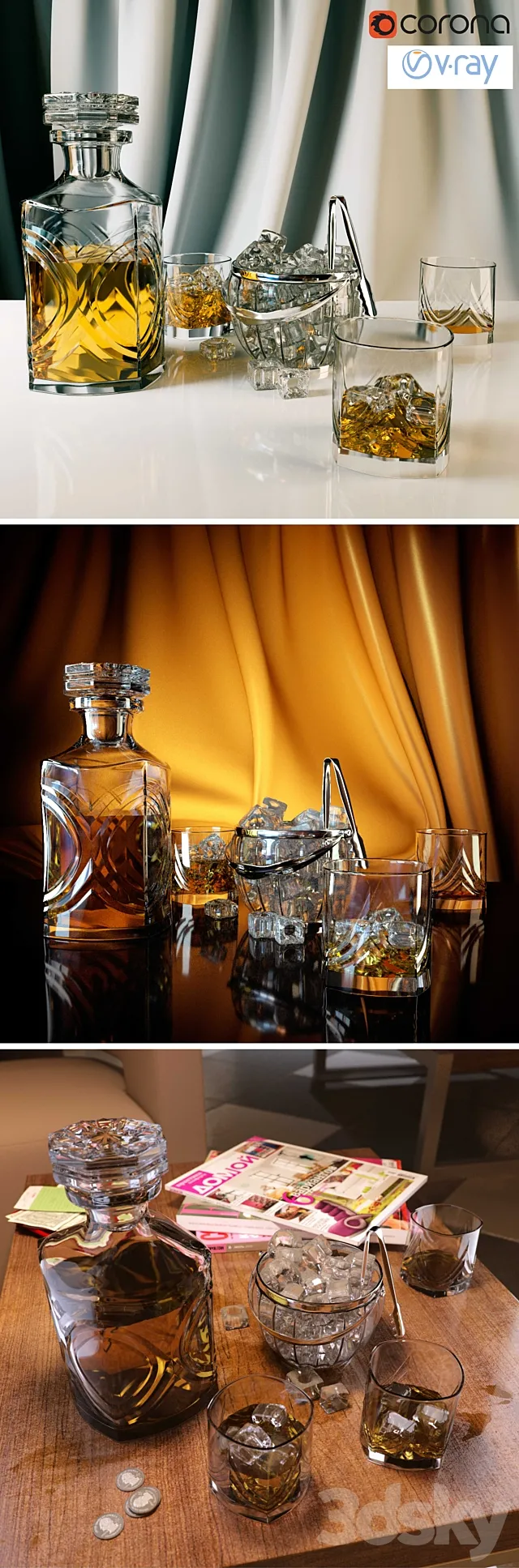 "Set for whiskey with ice bucket" - "Whiskey set with ice bucket" 3DModel