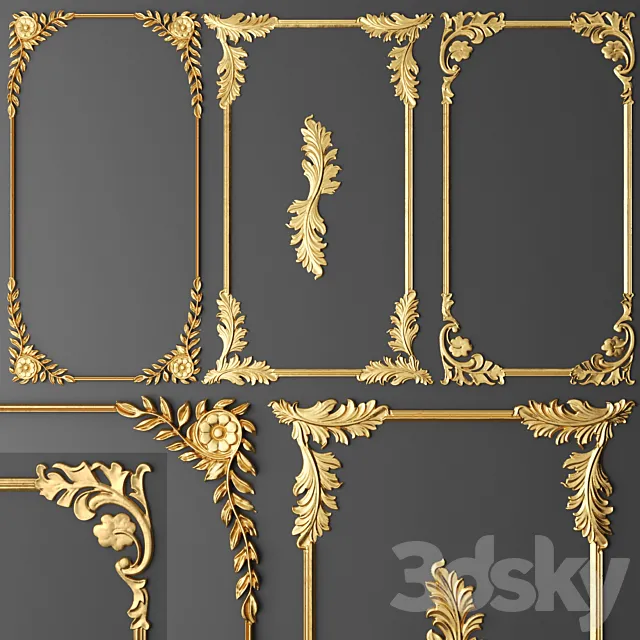 Set. frames. Stucco molding. Rosette. luxury. gold decor. carving. molding. stucco. ceiling. classical. frame 3DModel