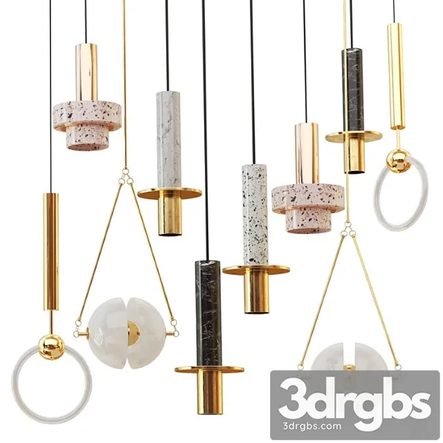 Set from four suspendeds chandeliers in modern style 3D Model Download