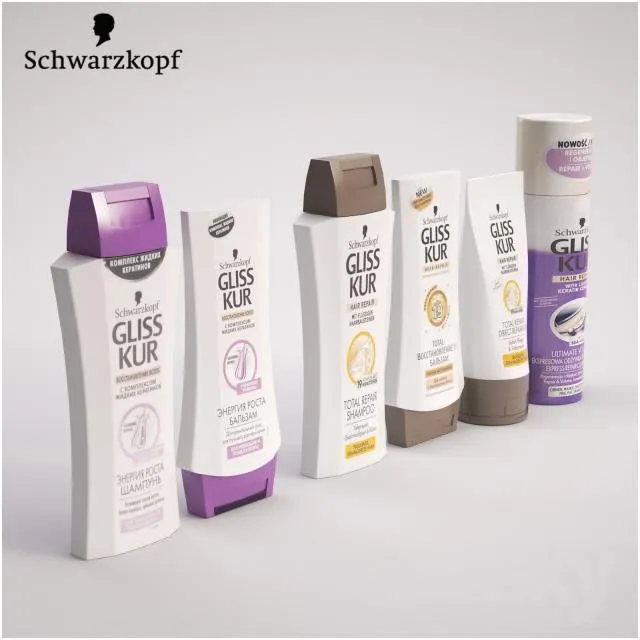 Set Gliss Kur shampoo conditioner nail 3D Model