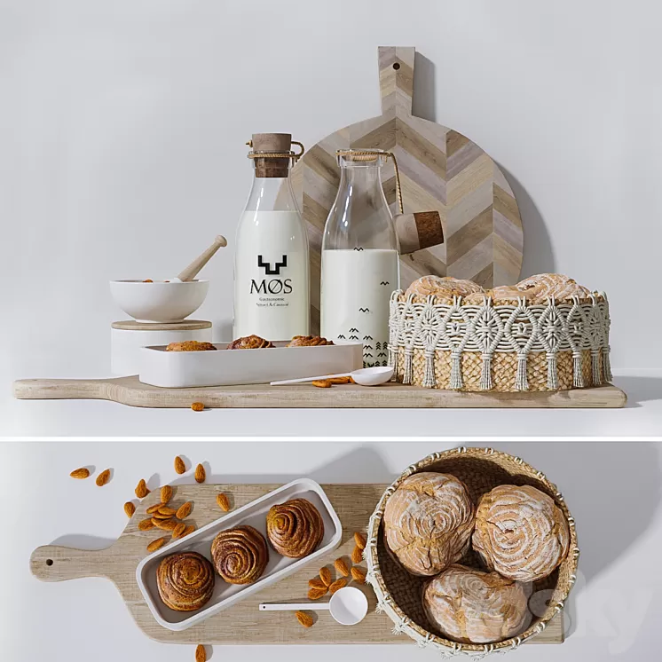 Set - Milk and homemade cakes 3D Model