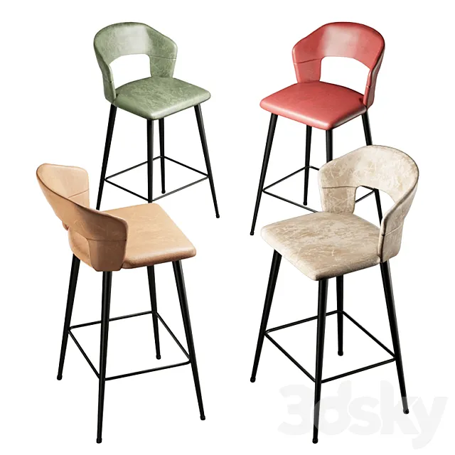 Set of 2 Modern Leather 26''Counter Stool 3DModel