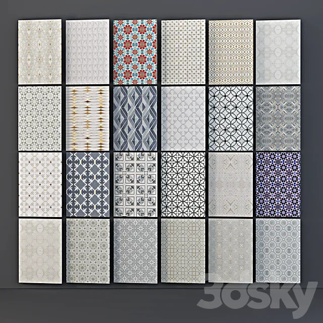 set of 23 seamless textures mosaic tile new ravenna 3D Model