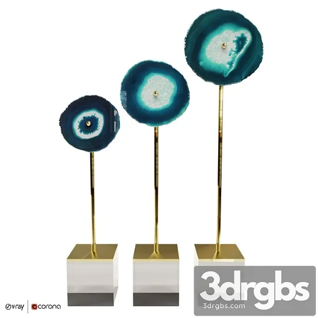 Set Of 3 Statuettes Agate Design Blue 3D Model Free