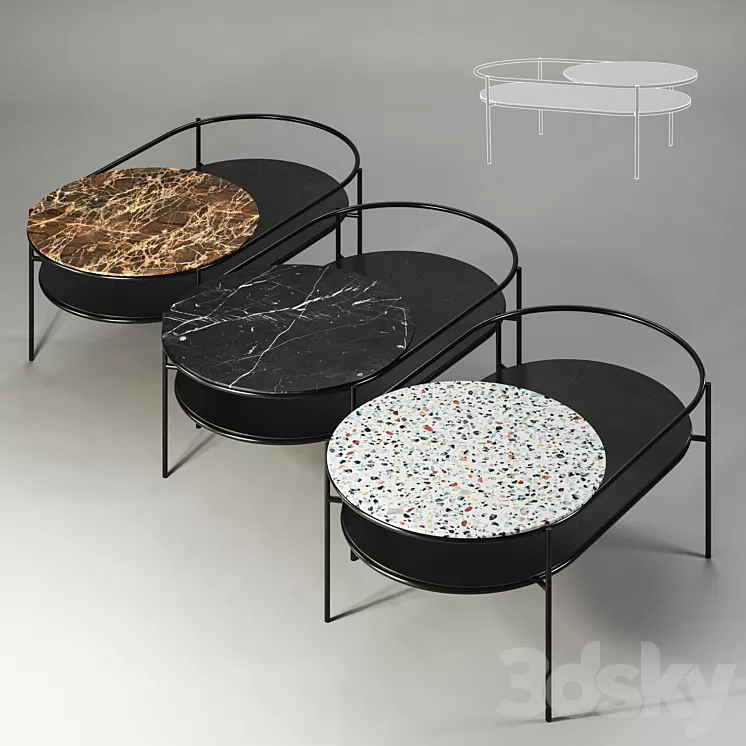 Set of 3 Woud Verde Coffee Tables 3D Model