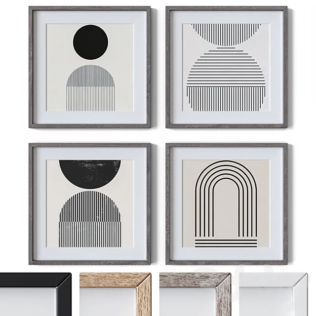 Set of 4 wall paintings 2378 3D Model