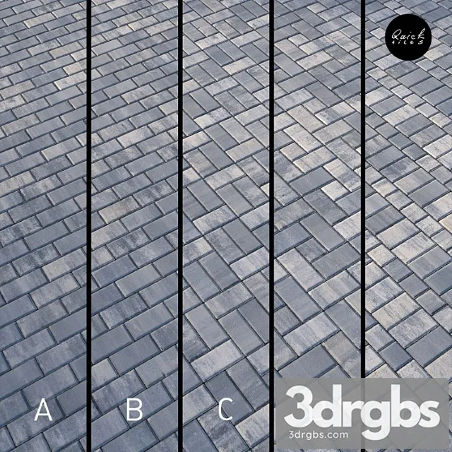 Set of 5 materials of colorful paving stones 3D Model Download