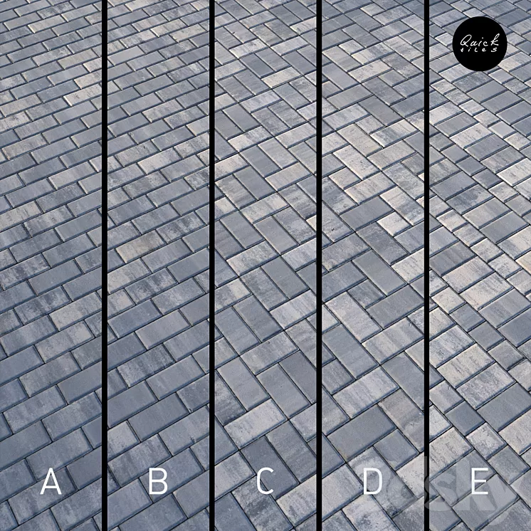 Set of 5 materials of colorful paving stones 3D Model