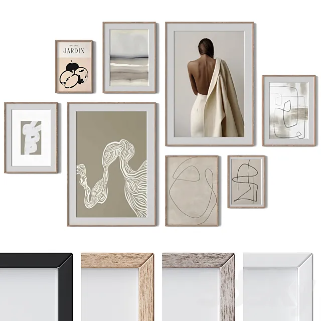 Set of 8 wall paintings 3007 3D Model