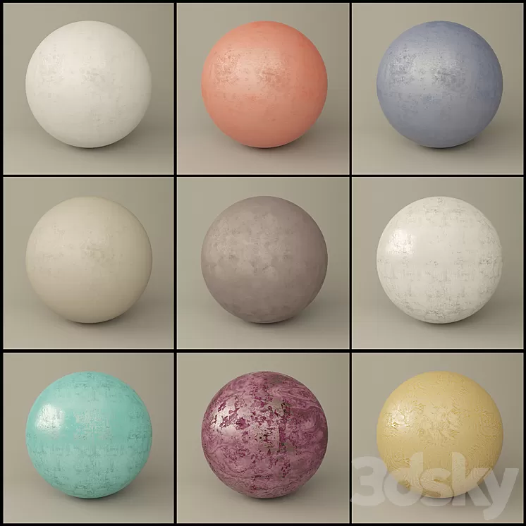 Set of 9 plaster materials 3D Model