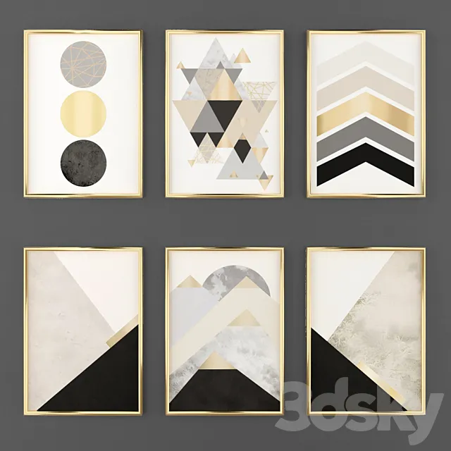 Set of abstract posters 3 3D Model