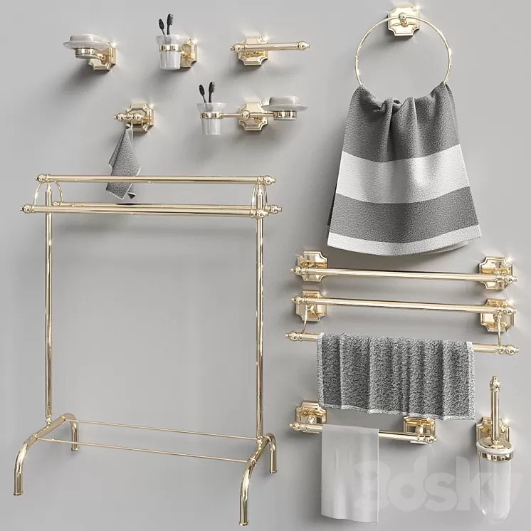 Set of accessories for the bathroom Berkley Gold Gaiamobili 3D Model