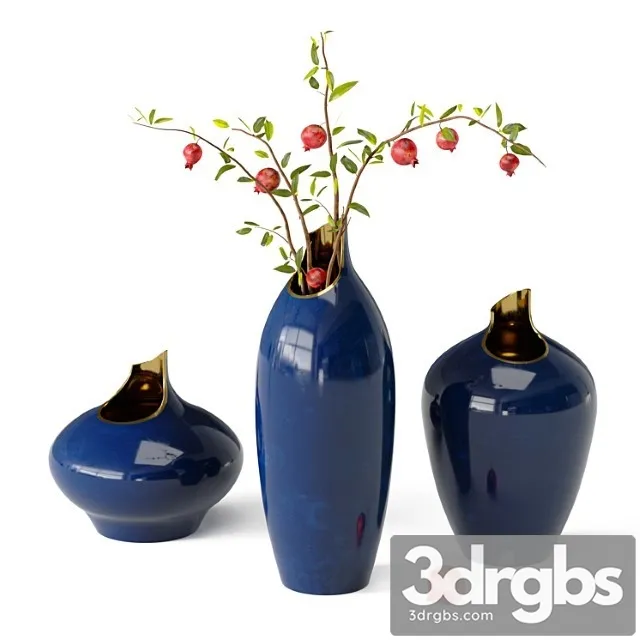 Set of Artipeches Akya Vases With Pomegranate Branches 3D Model Free
