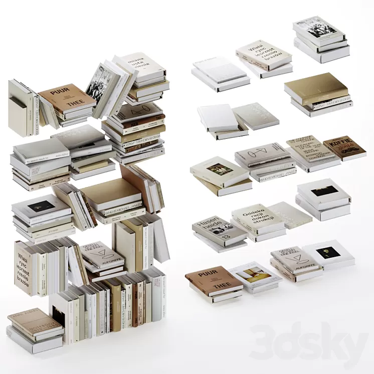 Set of beige and white design and art books vol3 3D Model