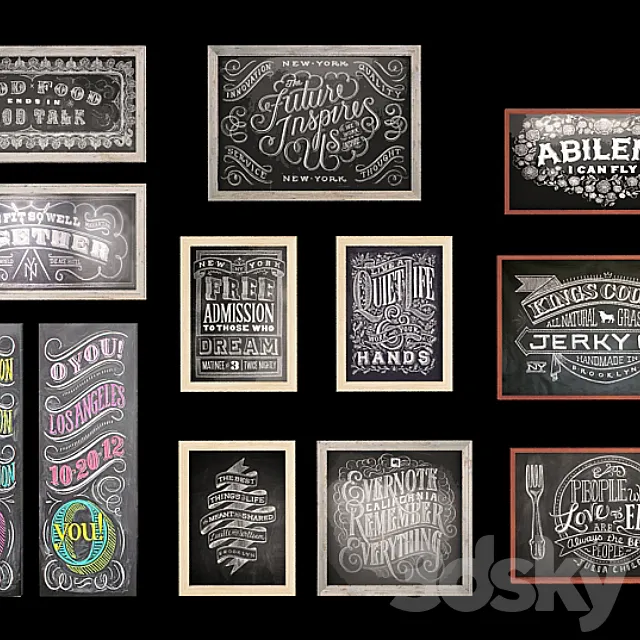 Set of boards with chalk drawings 3D Model