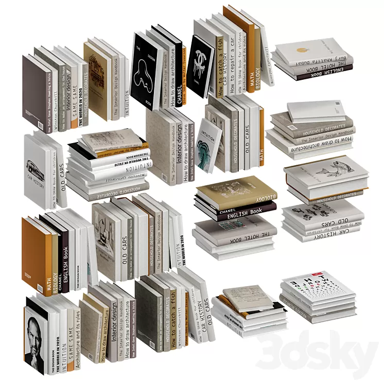 Set of books in beige color 3D Model Free
