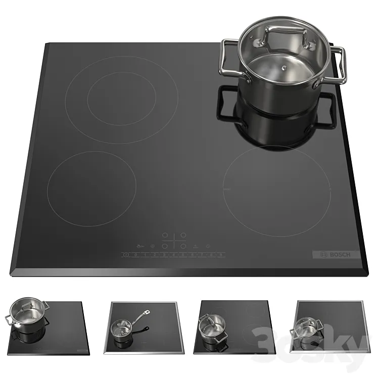 Set of Bosch hobs with cookware 002 3D Model Free
