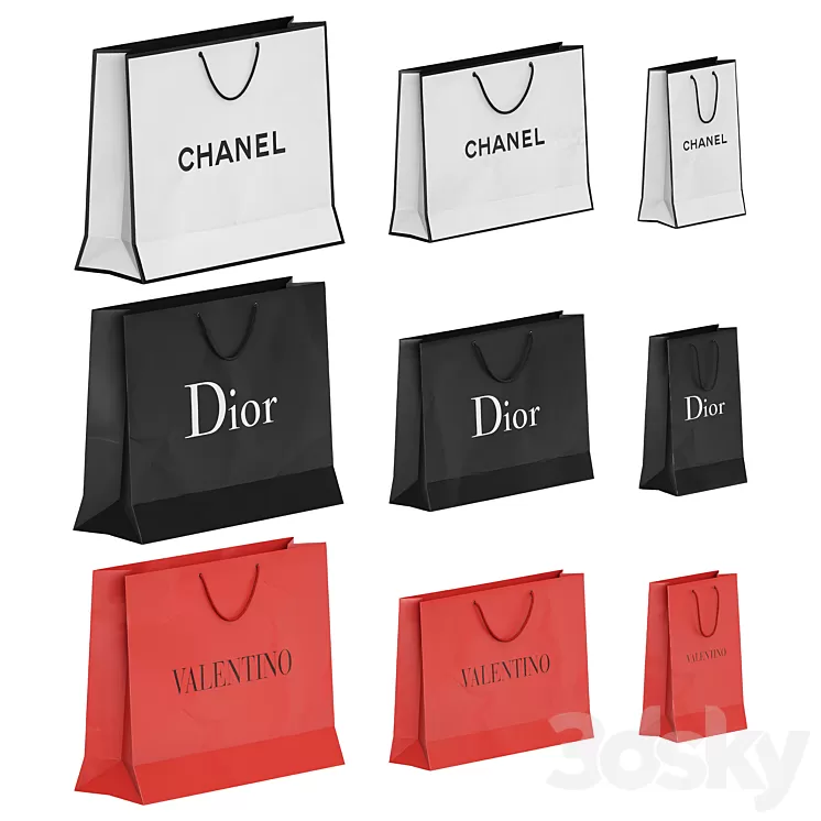Set of Brand Shopping Bags 2 3D Model Free