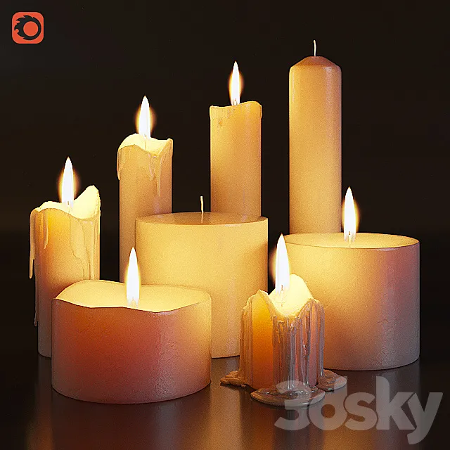 Set of burning candles 3D Model