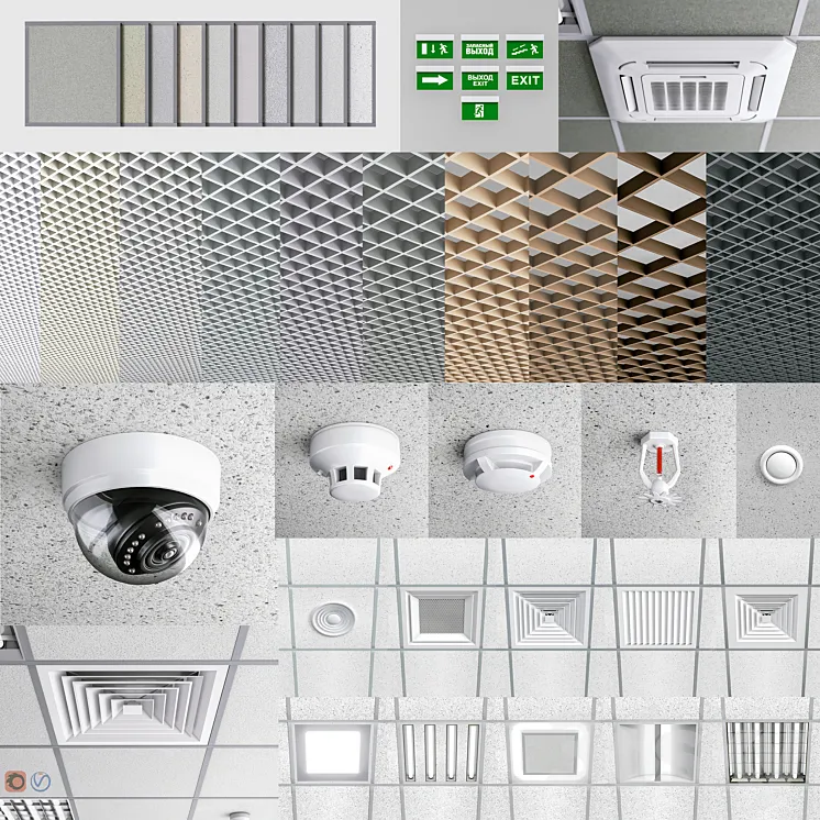 Set of ceilings Armstrong and Grilyato 3D Model Free Download
