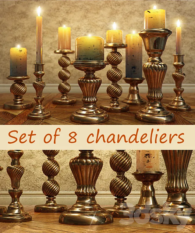 Set of chandeliers with candles 3DModel