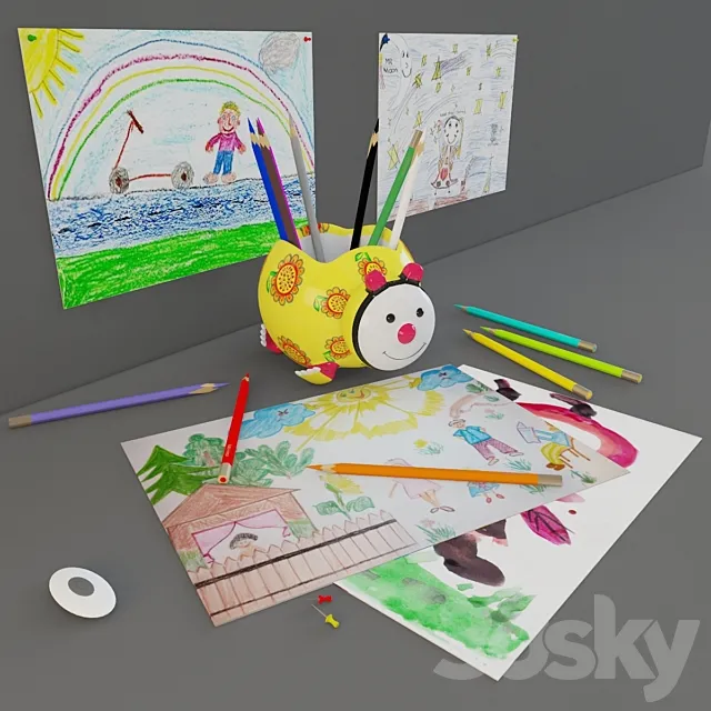 set of children's drawing 3DModel