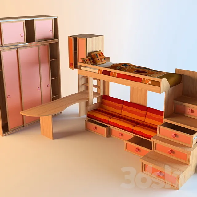 set of children's furniture (cabinet & bed children) 3DModel