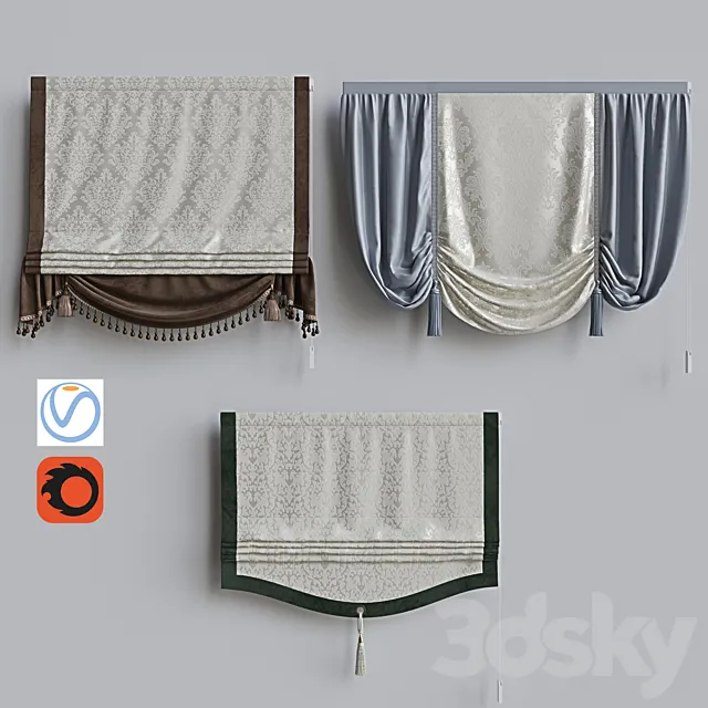 Set of classic roman curtains 3 3DModel