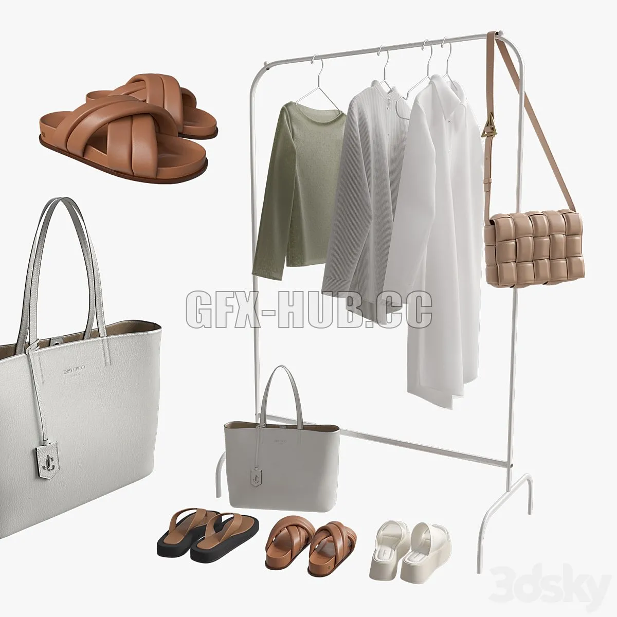 Set of clothes shoes and bag 3D Model