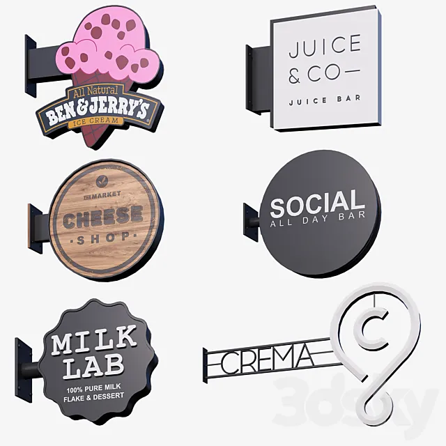 Set of console signs for cafes and shops 3D Model
