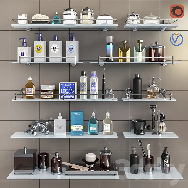 Set of cosmetics accessories and shelves for bathroom set 3 3D Model