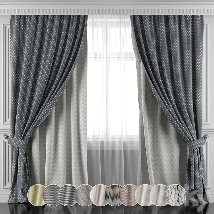 Set of curtains 456-461 3D Model