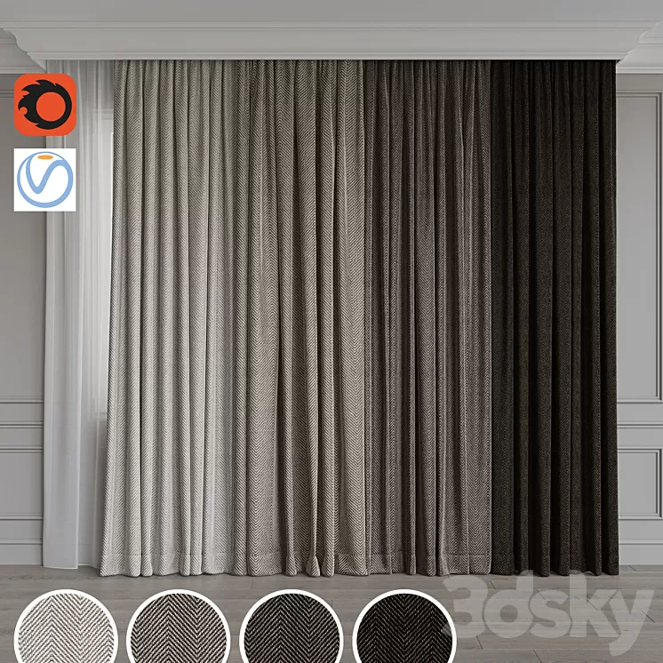 Set of curtains 90 3D Model