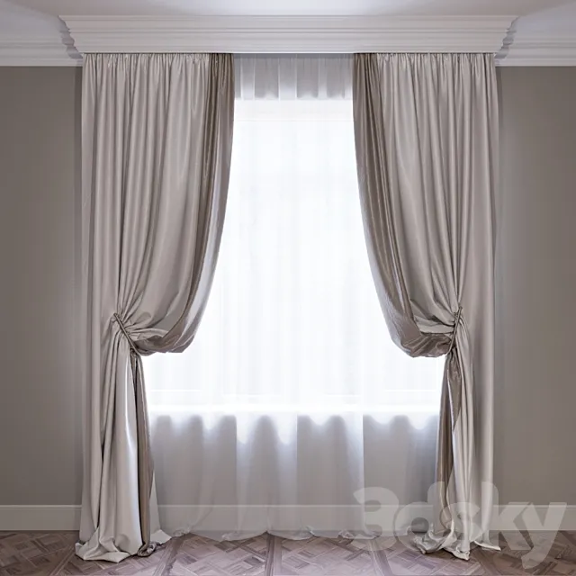 Set of curtains (curtains with pick-ups and tulle) 01. 3DModel