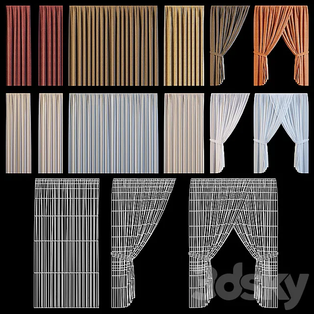 Set of curtains for windows of the exterior 3D Model